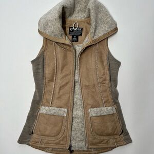 KUHL Womens Sherpa Vest Wool Blend Faux Leather Size Small Beige